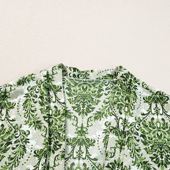 Green Vintage Floral Print Open Top and Shorts 2 Piece Set - Picture 7 of 11